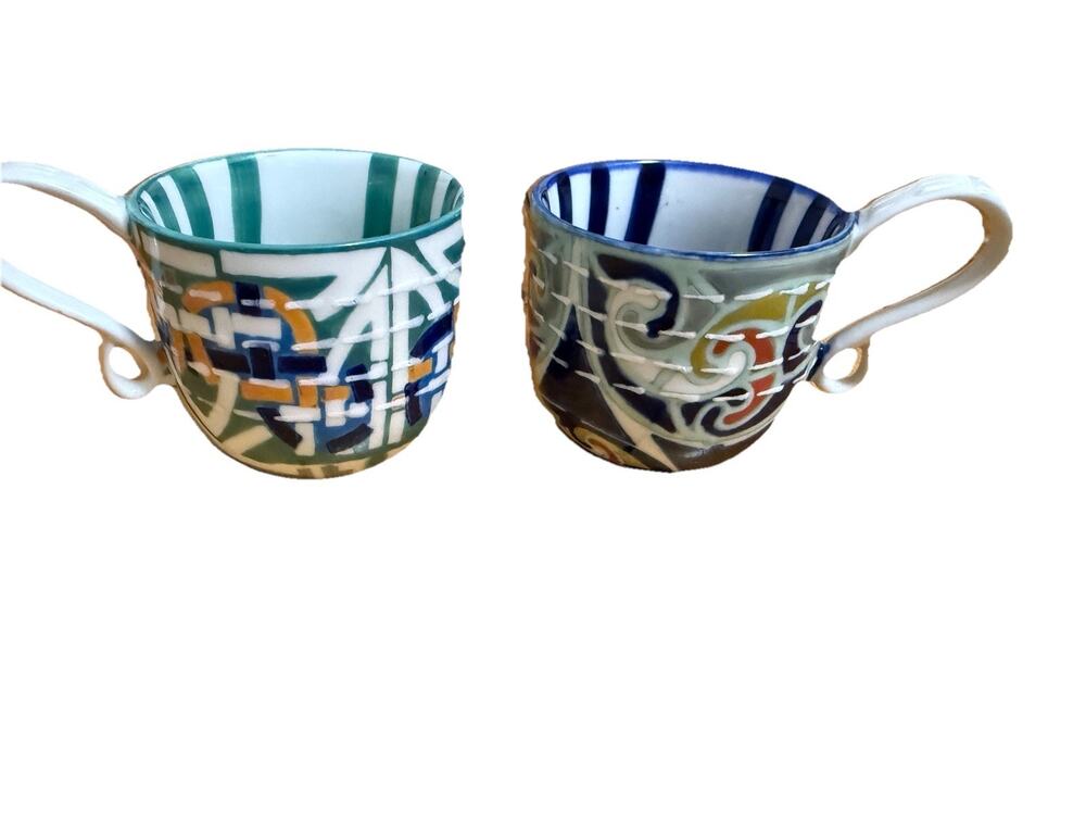 ANTHROPOLOGIE Coffee Multicolor Mugs Microwave & Dishwasher Safe Set of 2